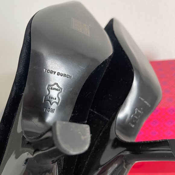 NIB Women's Tory Burch Eleanor Pavé Pointed Toe Black Velvet Pumps - Picture 12 of 16